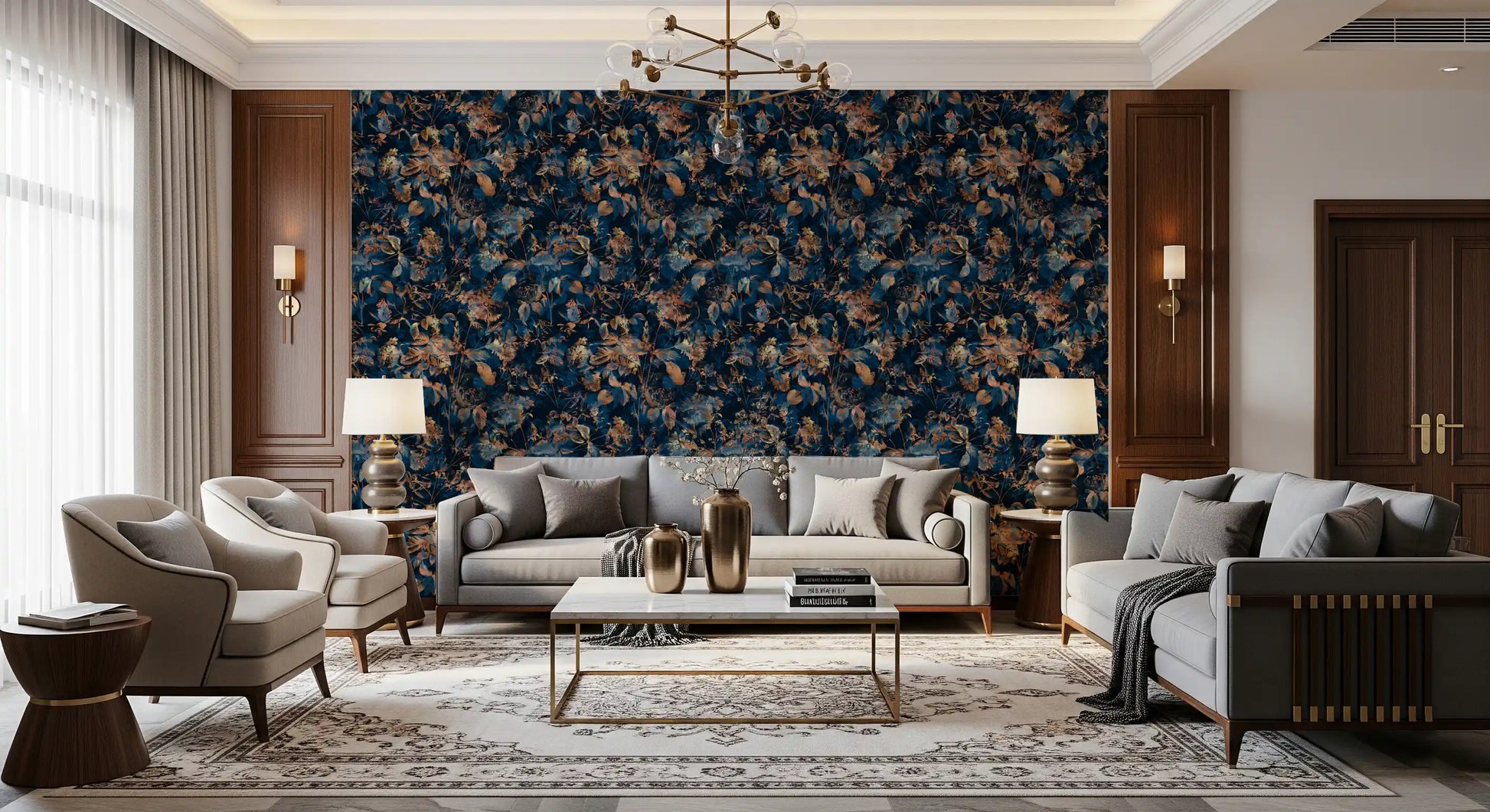 Midnight Copper Floral Bloom Wallpaper⁠