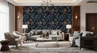 Midnight Copper Floral Bloom Wallpaper⁠