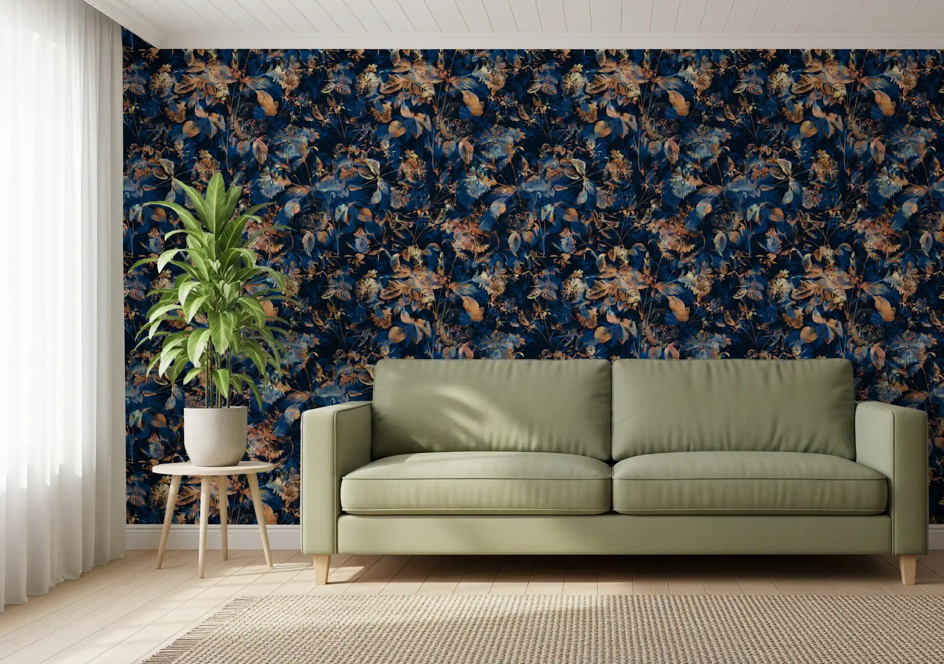 Rustic Bronze & Navy Garden Wallpaper⁠