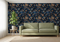 Rustic Bronze & Navy Garden Wallpaper⁠