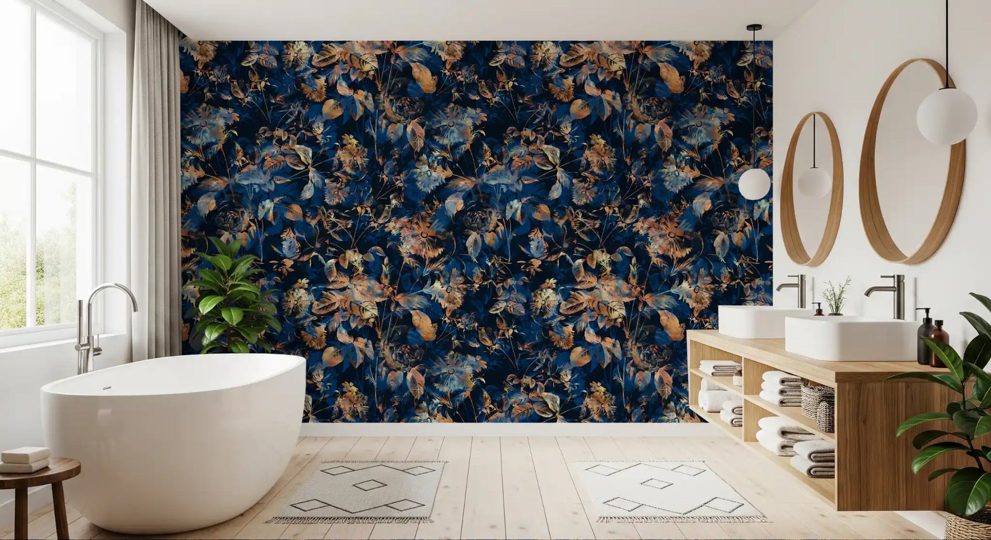 Rustic Bronze & Navy Garden Wallpaper⁠