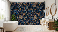 Rustic Bronze & Navy Garden Wallpaper⁠