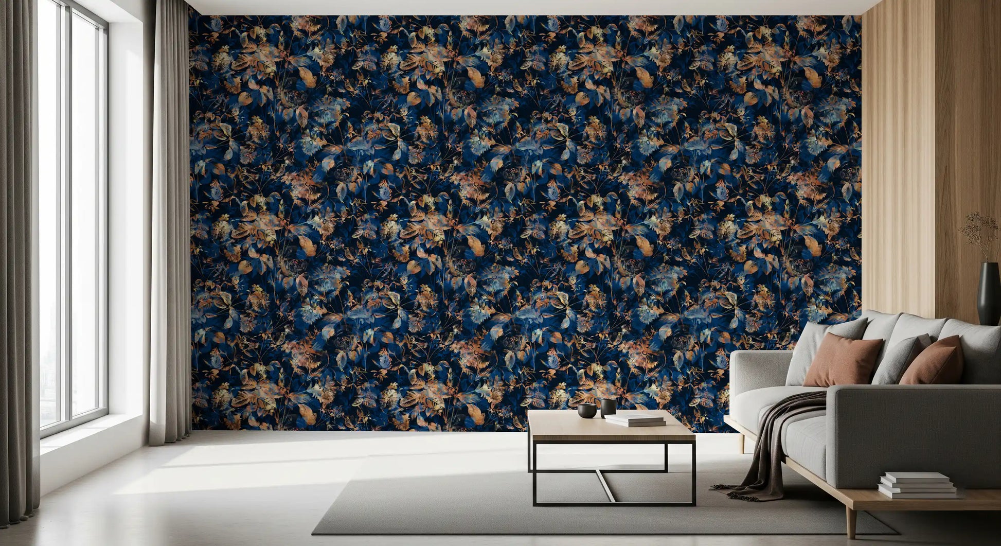 Rustic Bronze & Navy Garden Wallpaper⁠