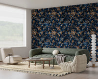 Rustic Bronze & Navy Garden Wallpaper⁠