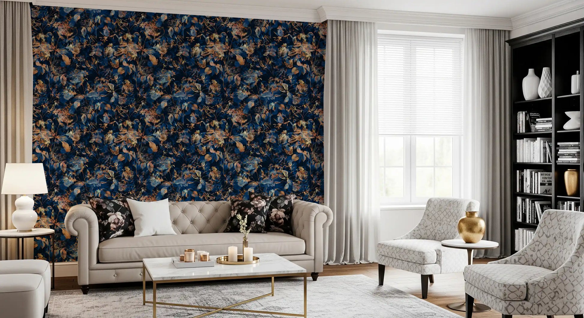 Rustic Bronze & Navy Garden Wallpaper⁠
