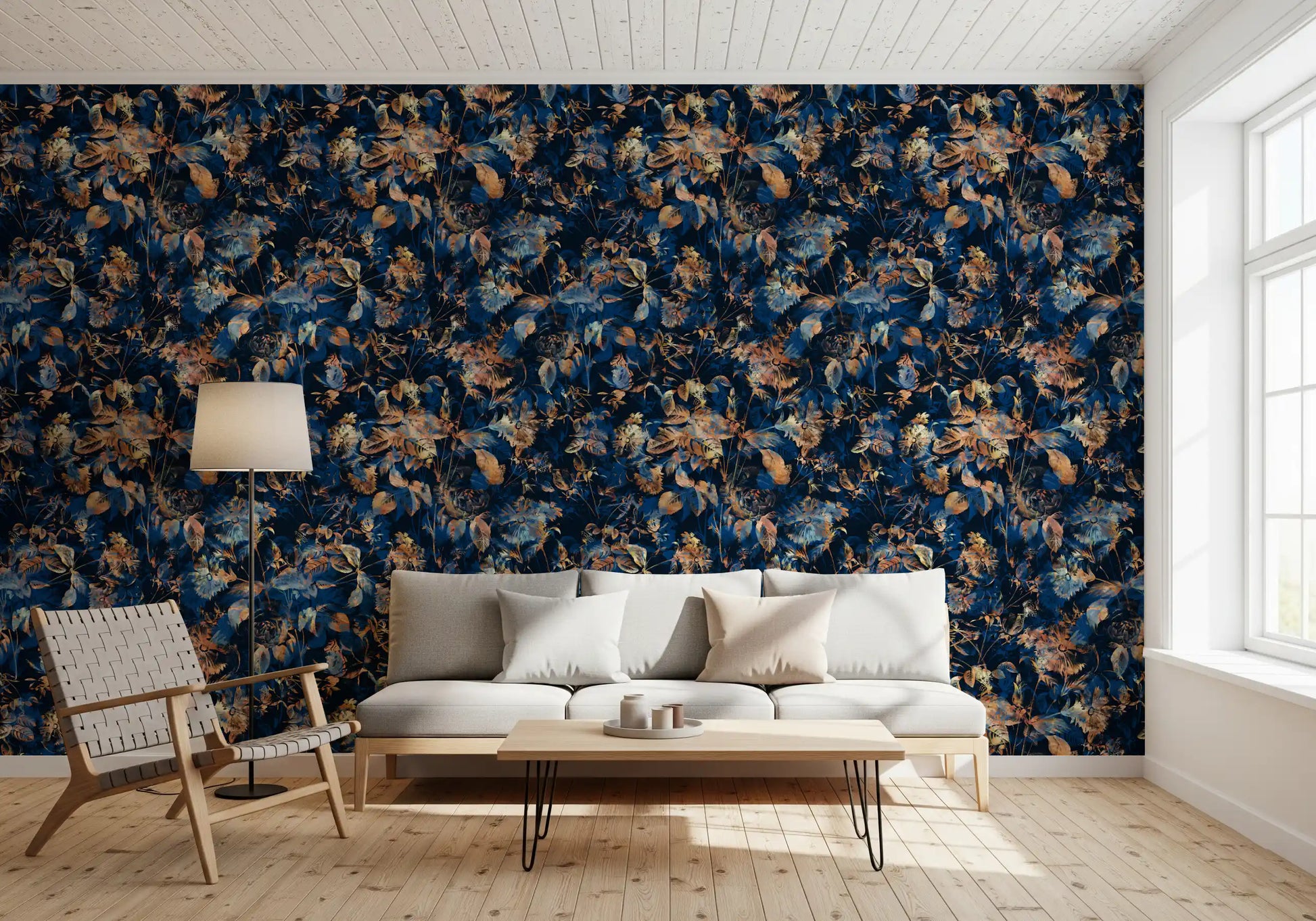 Rustic Bronze & Navy Garden Wallpaper⁠