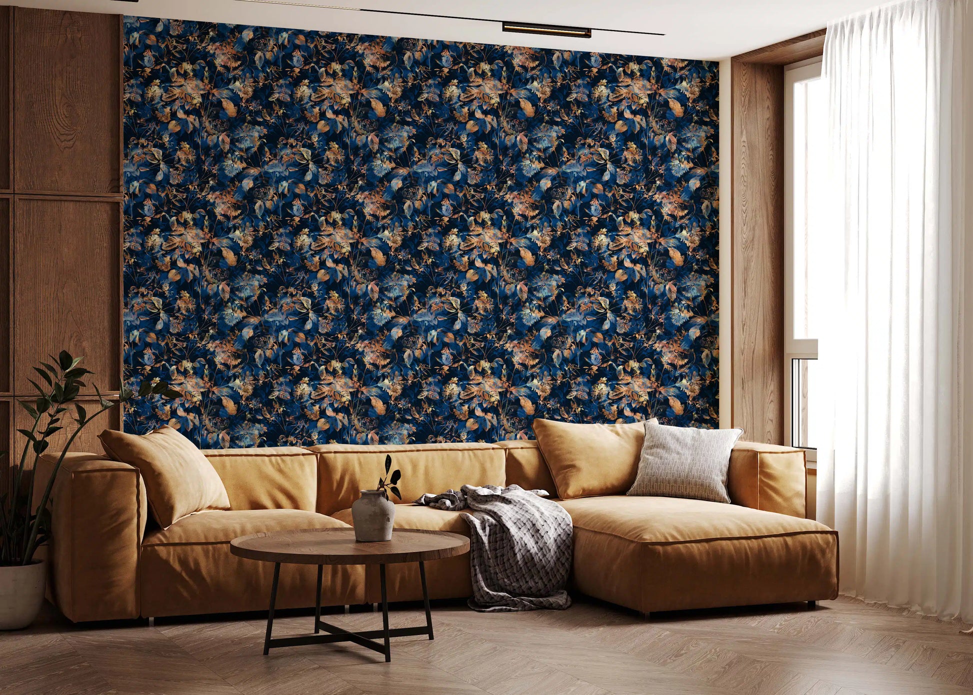 Rustic Bronze & Navy Garden Wallpaper⁠