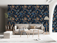 Rustic Bronze & Navy Garden Wallpaper⁠
