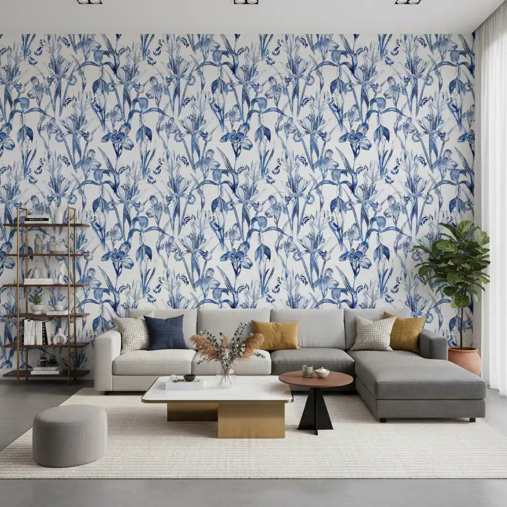 Indigo Botanical Sketch Wallpaper⁠