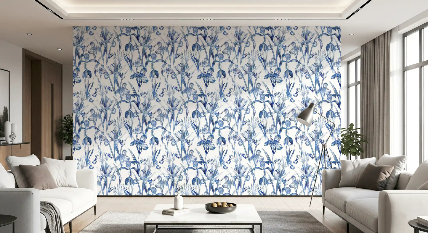 Indigo Botanical Sketch Wallpaper⁠