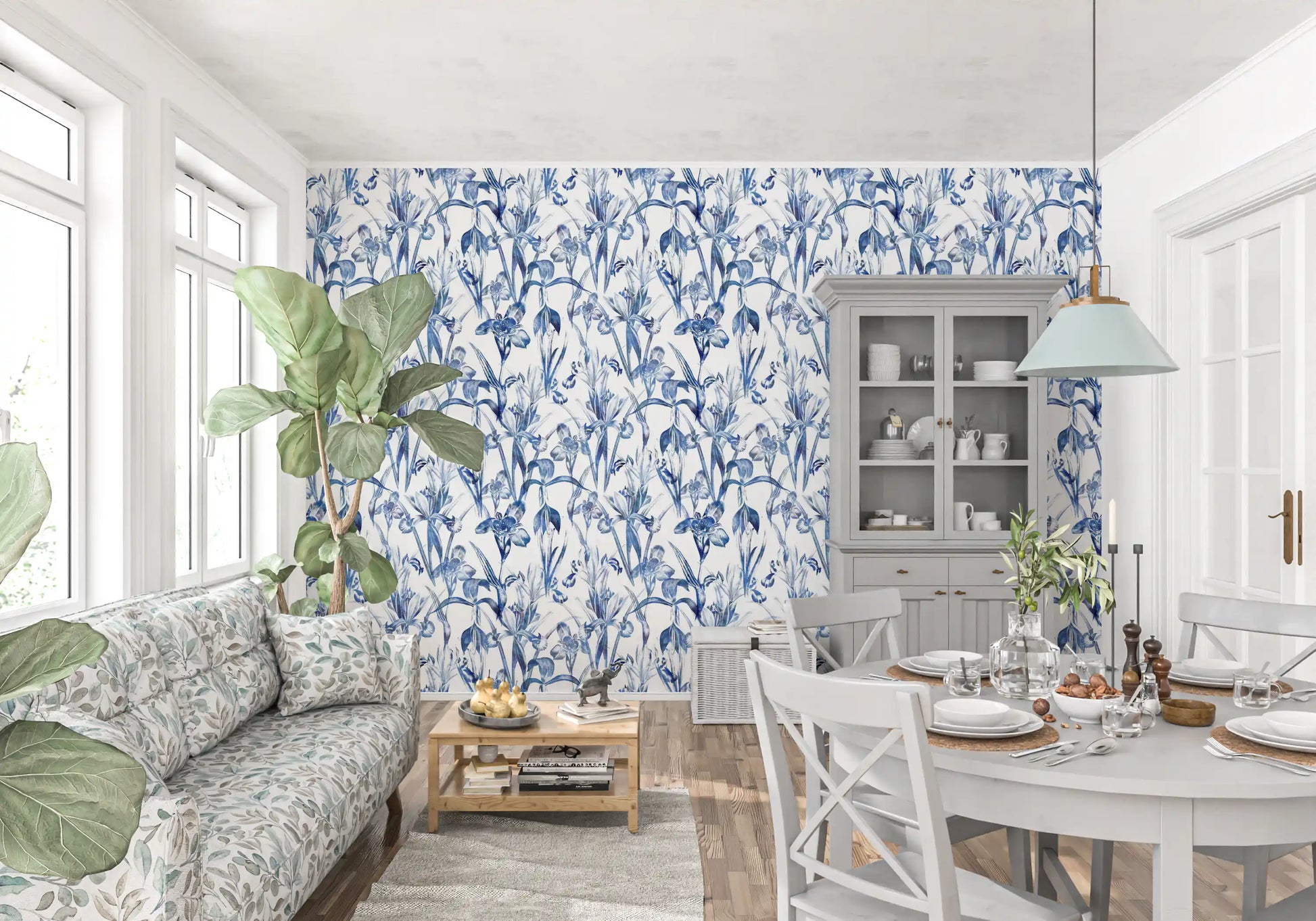 Indigo Botanical Sketch Wallpaper⁠
