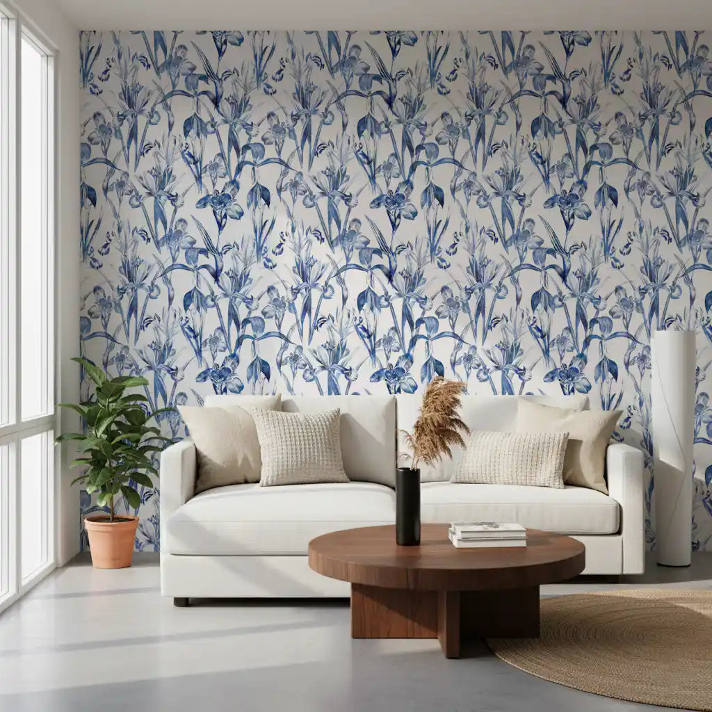Indigo Botanical Sketch Wallpaper⁠