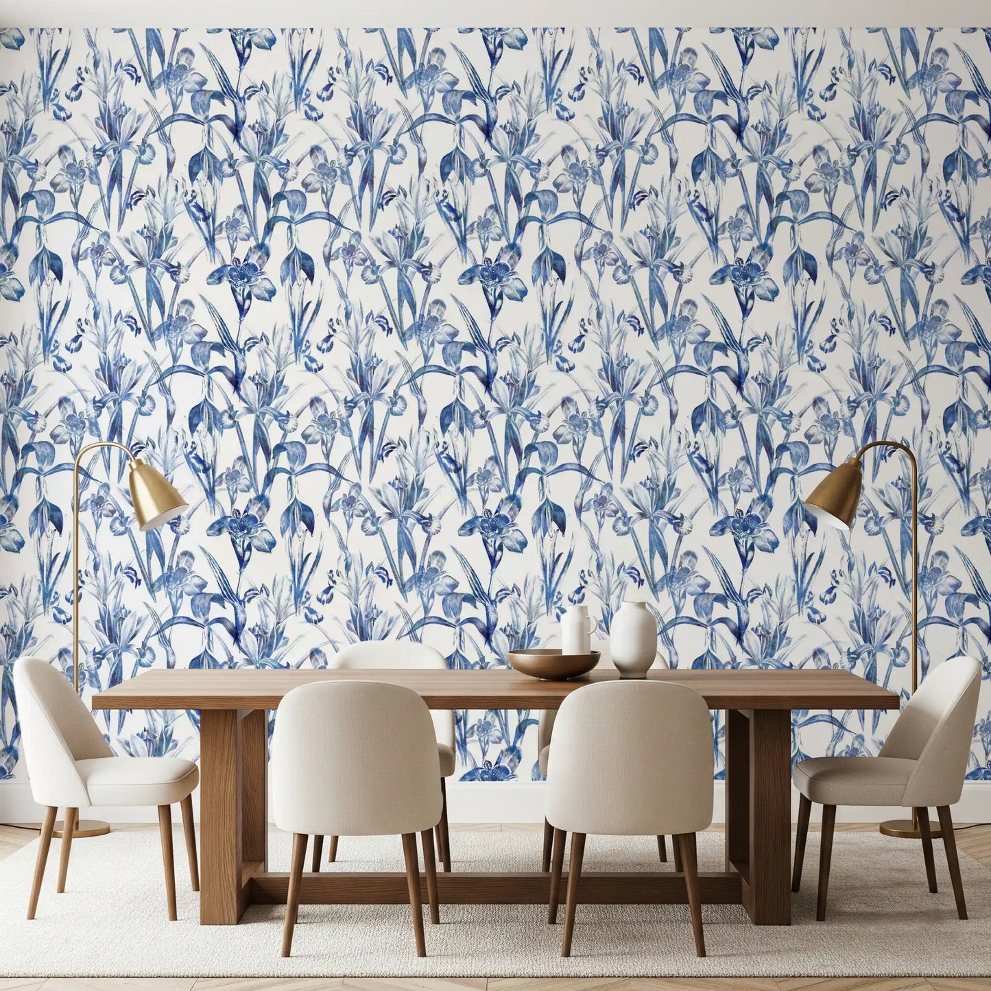 Indigo Botanical Sketch Wallpaper⁠
