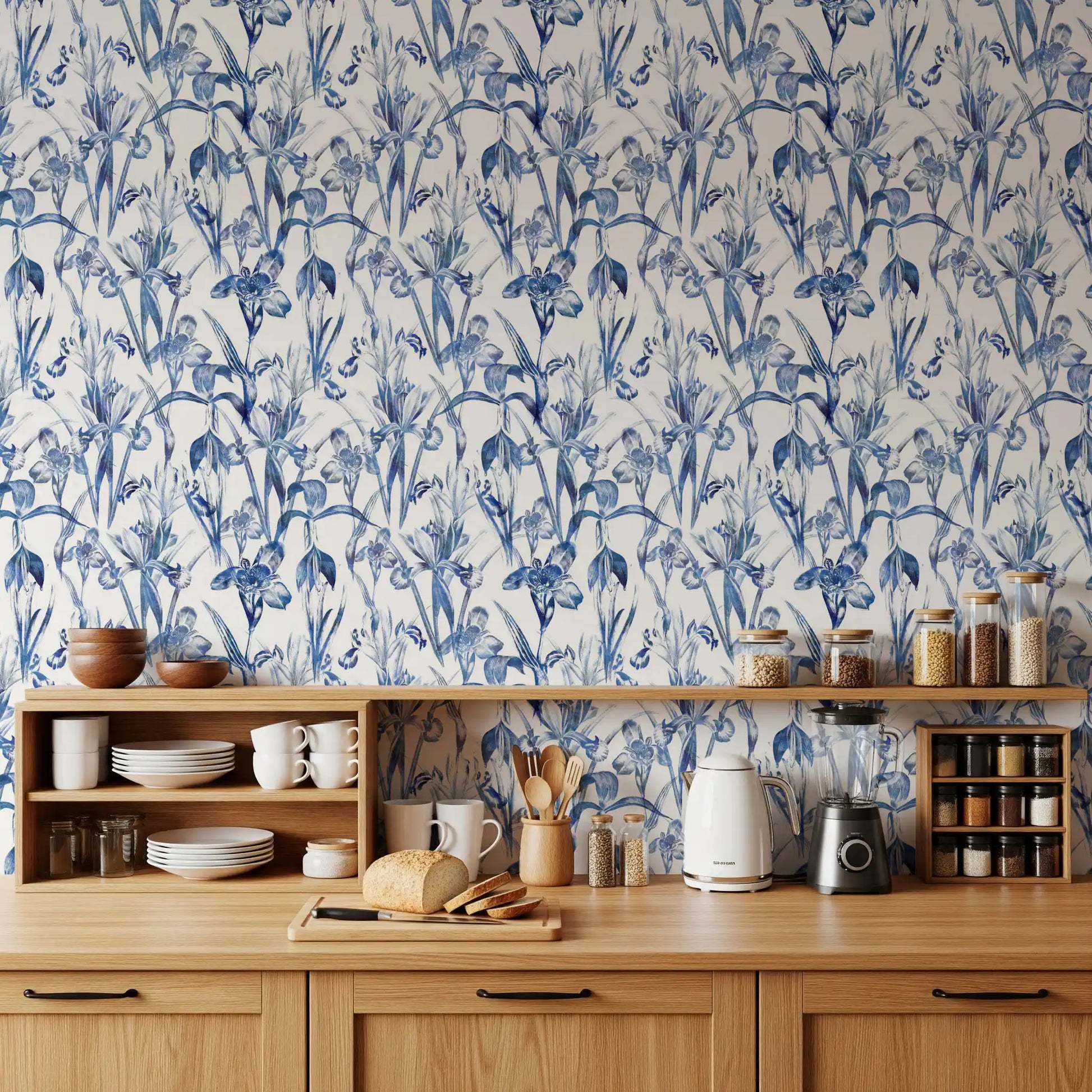 Indigo Botanical Sketch Wallpaper⁠