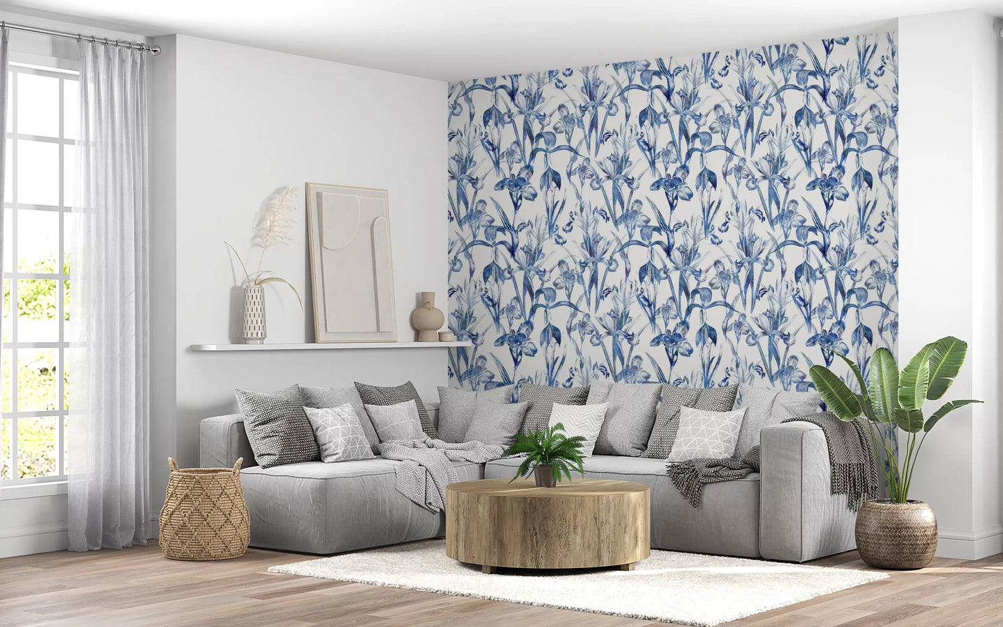 Indigo Botanical Sketch Wallpaper⁠