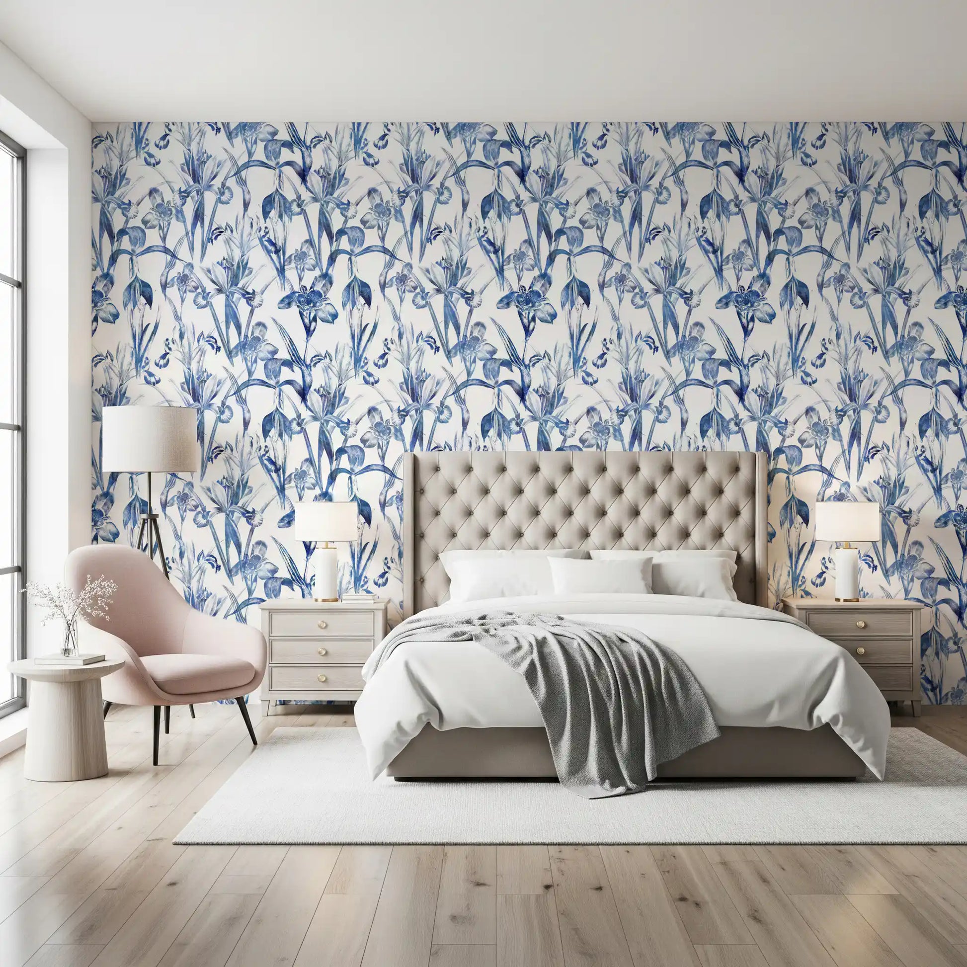 Indigo Botanical Sketch Wallpaper⁠