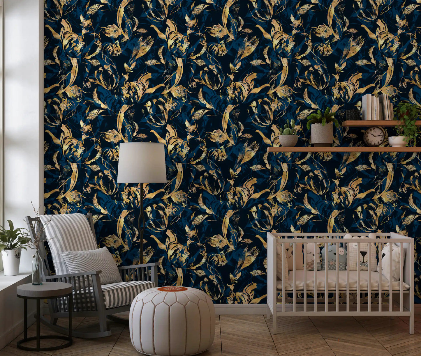 Midnight Flora Brushwork Wallpaper⁠