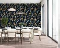 Midnight Flora Brushwork Wallpaper⁠