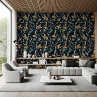 Midnight Flora Brushwork Wallpaper⁠