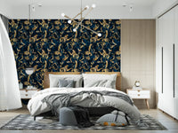 Midnight Flora Brushwork Wallpaper⁠