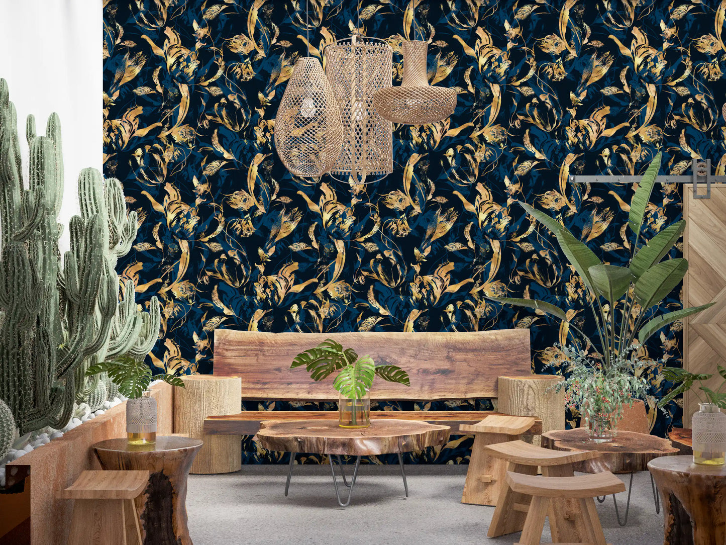 Midnight Flora Brushwork Wallpaper⁠