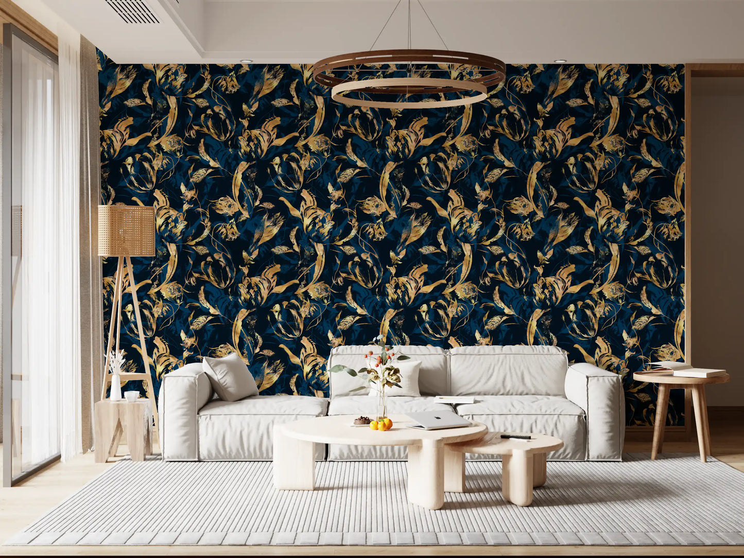 Midnight Flora Brushwork Wallpaper⁠