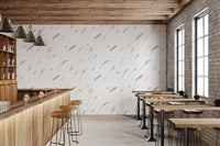 Botanical stems floral wallpaper in a dining space with a bar counter and tables GD12293