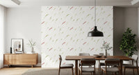 Botanical stems floral wallpaper in a dining room with a wooden table and chairs GD12293
