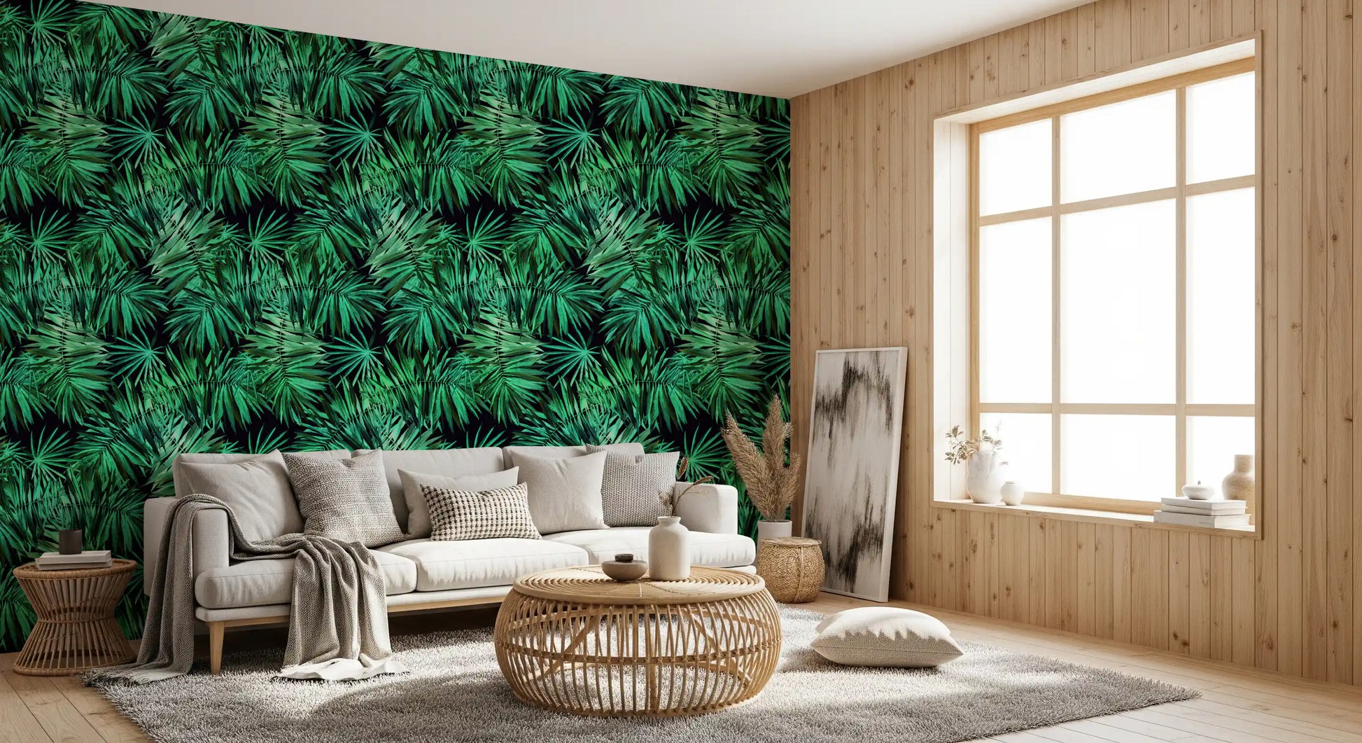 Verdant Tropical Palm Canopy Wallpaper⁠