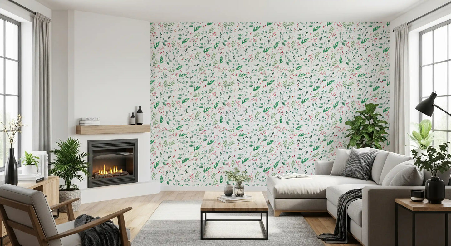 Watercolor Berry Vine Botanical Wallpaper⁠