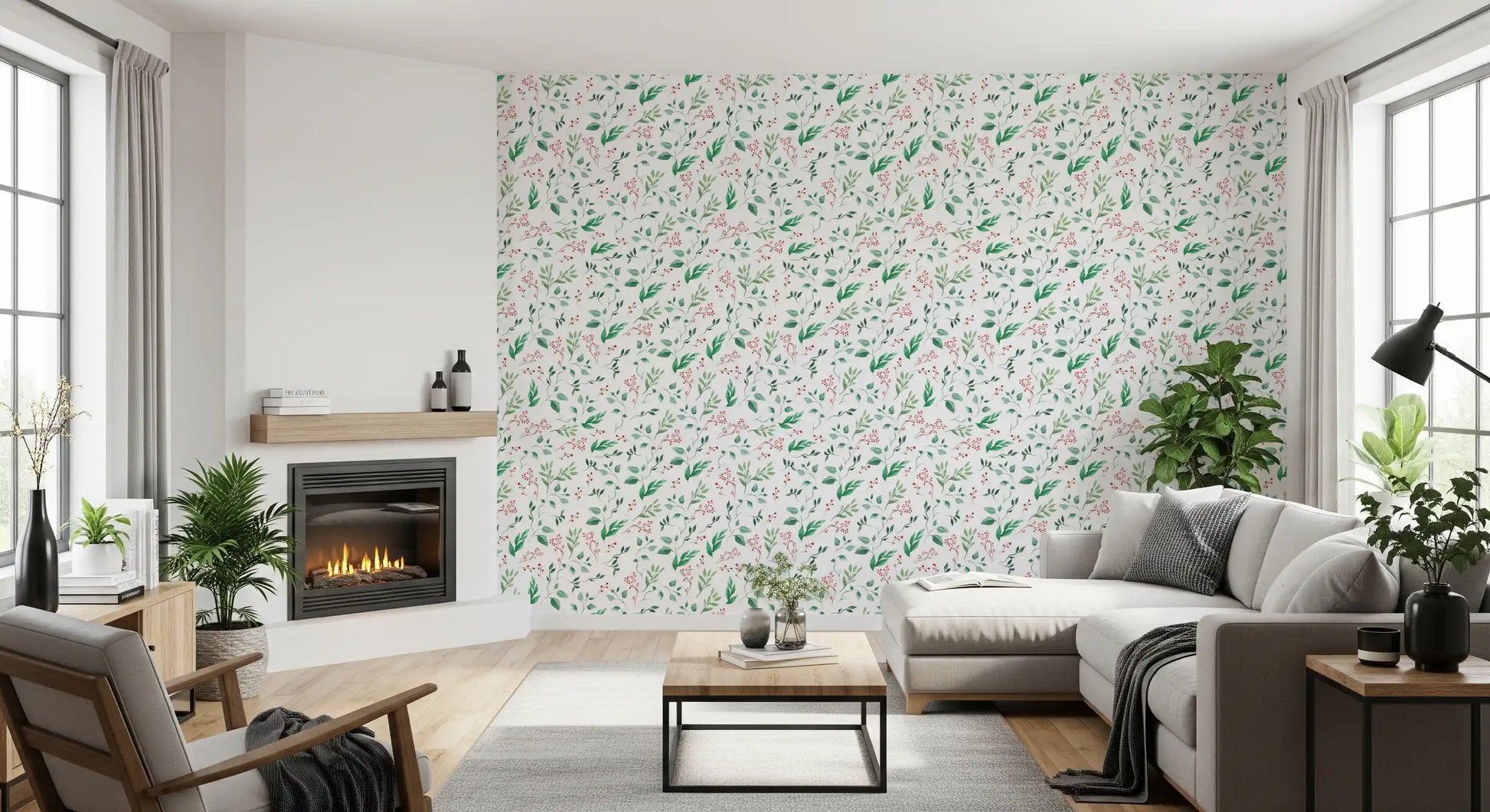 Watercolor Berry Vine Botanical Wallpaper⁠