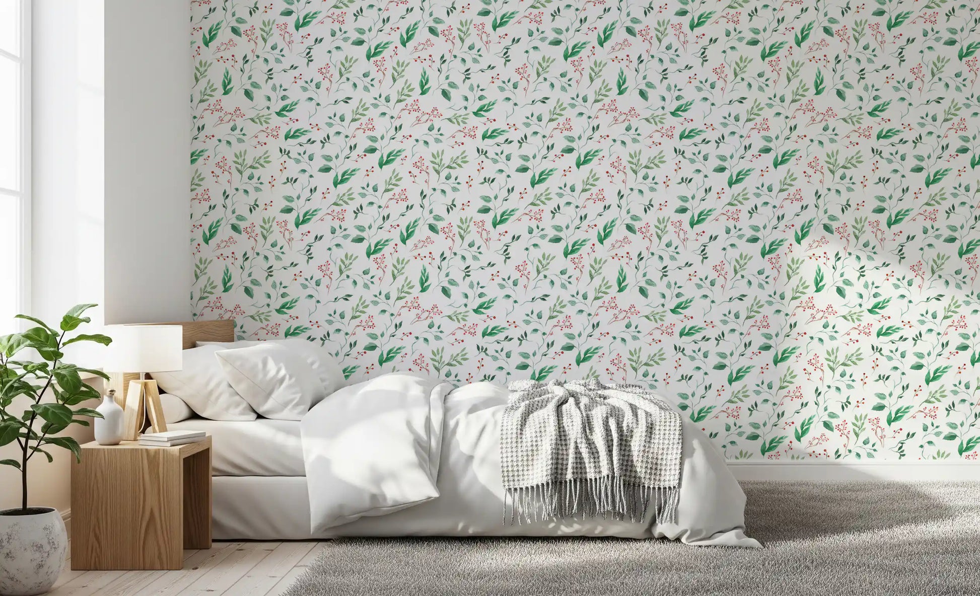 Watercolor Berry Vine Botanical Wallpaper⁠