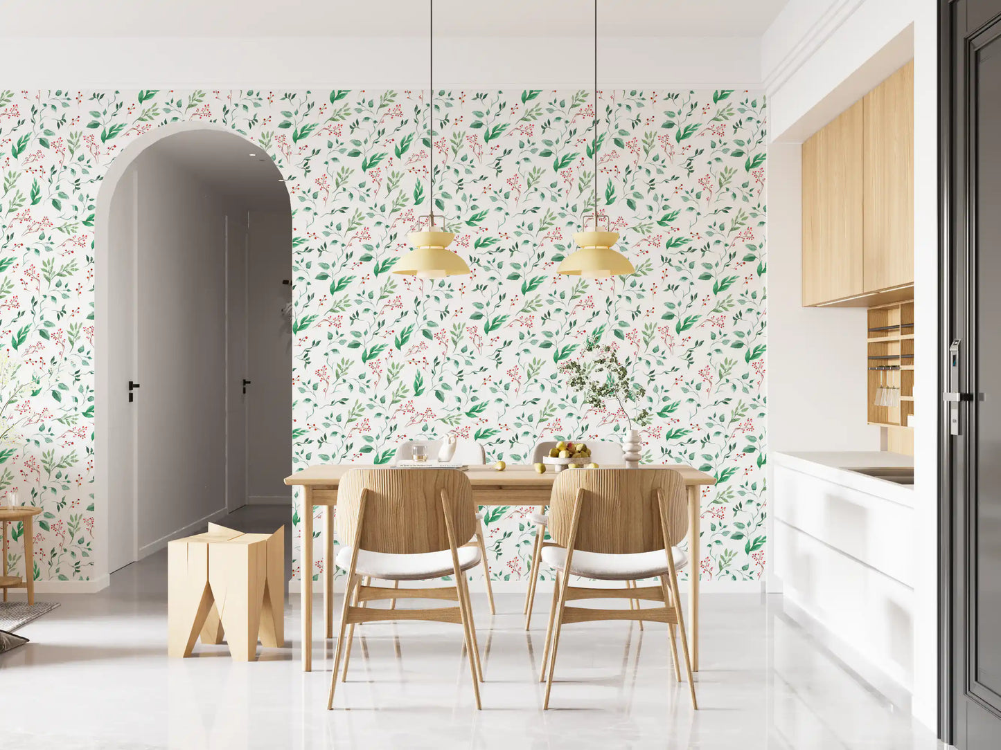 Watercolor Berry Vine Botanical Wallpaper⁠