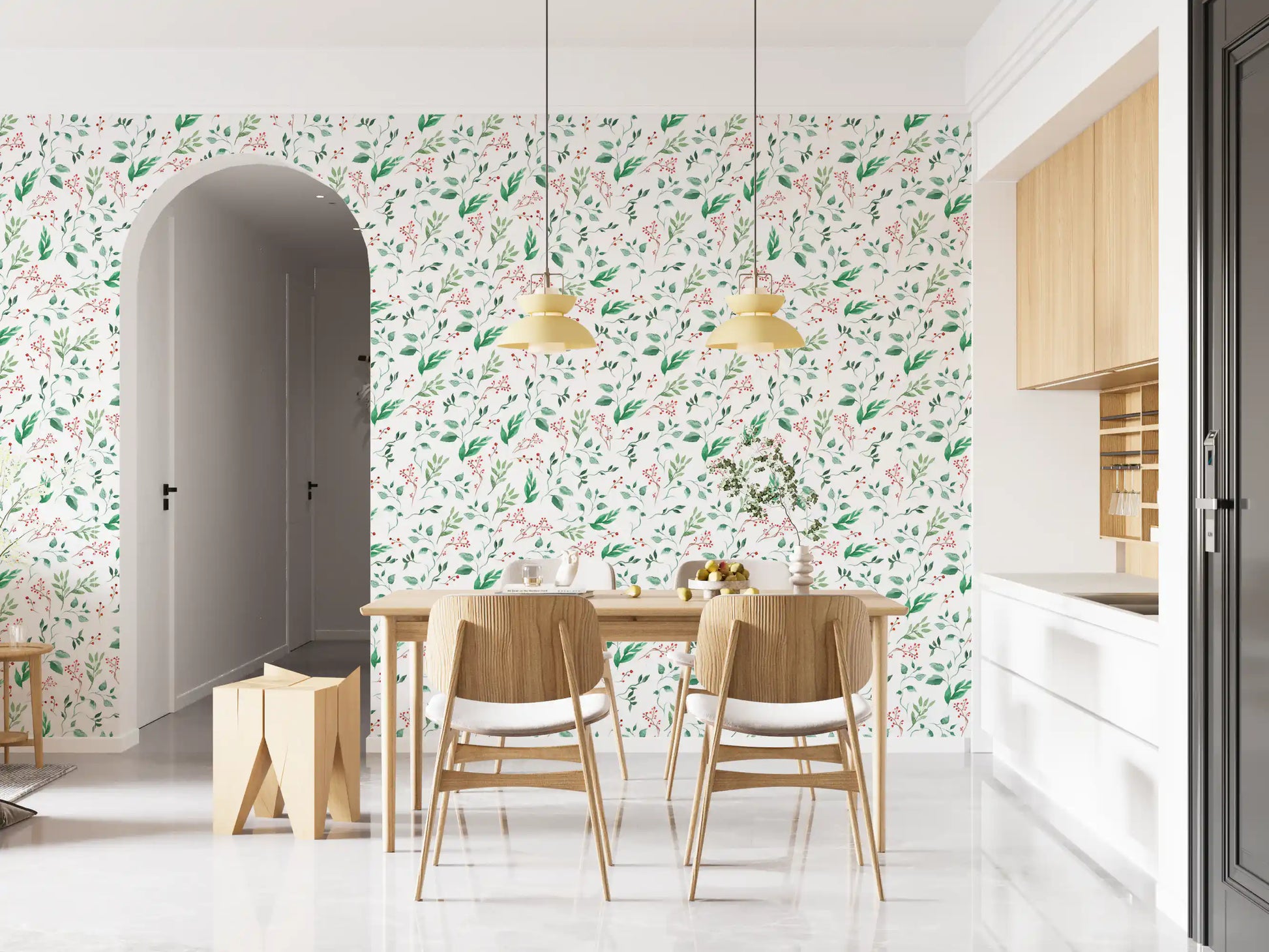 Watercolor Berry Vine Botanical Wallpaper⁠