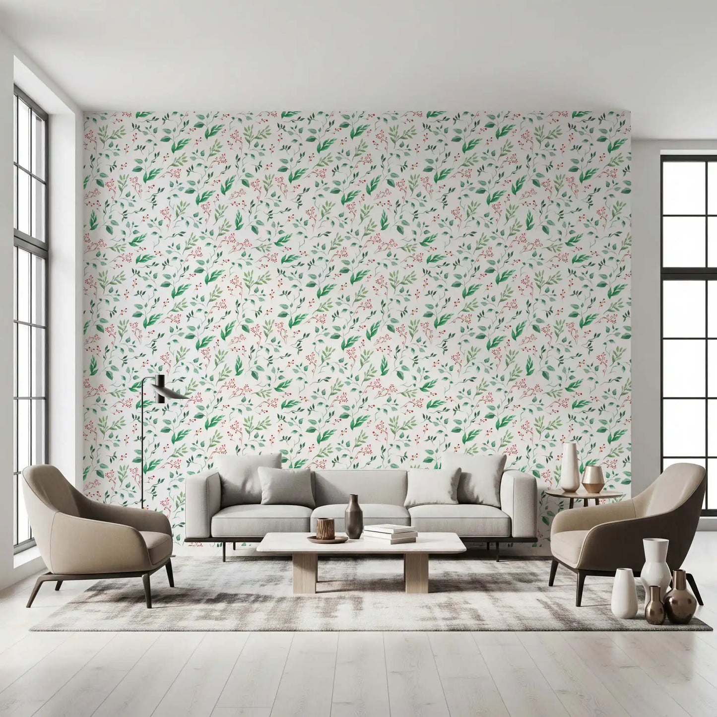 Watercolor Berry Vine Botanical Wallpaper⁠