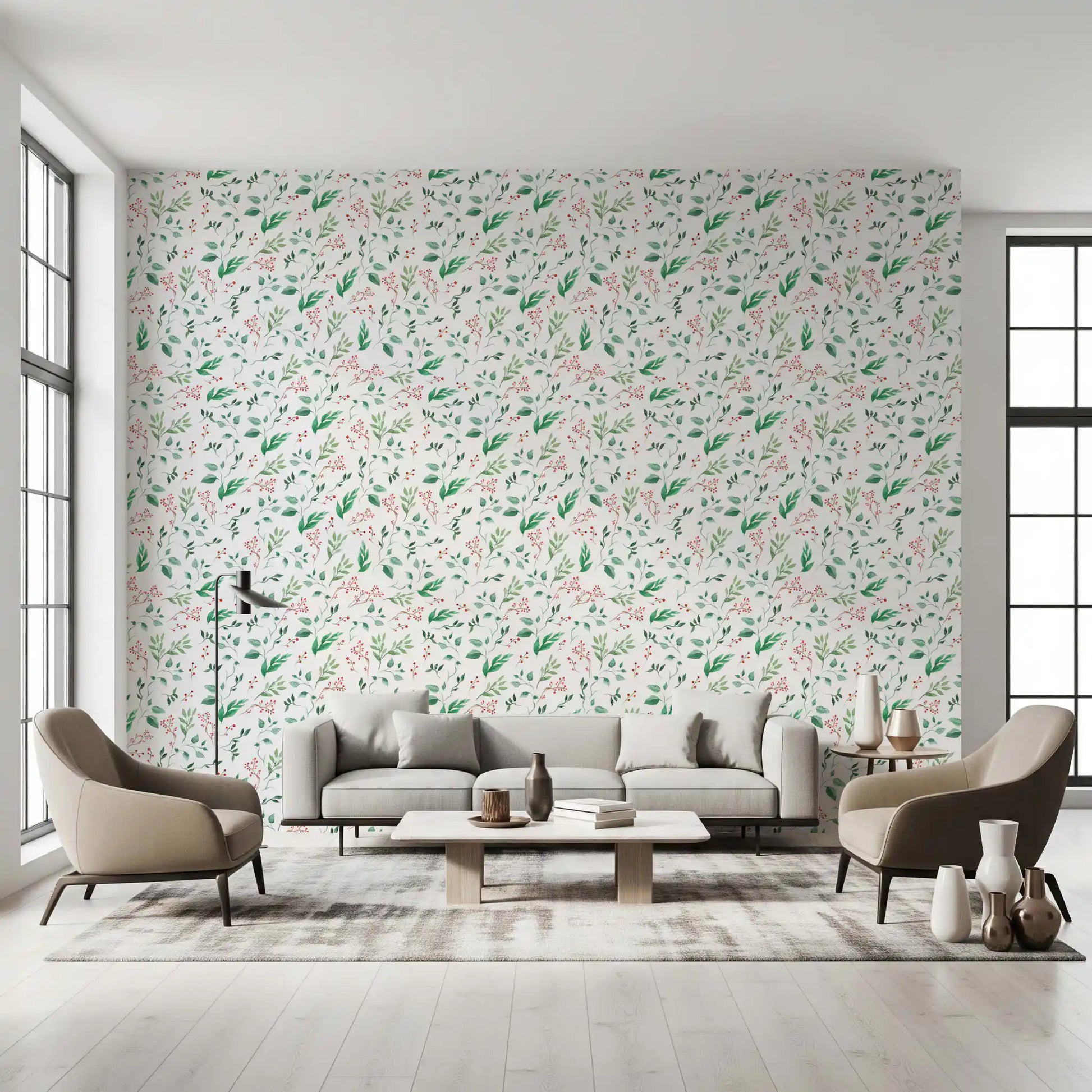 Watercolor Berry Vine Botanical Wallpaper⁠
