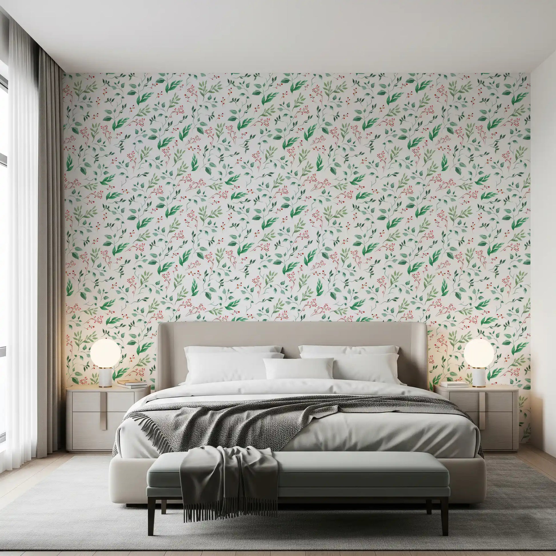 Watercolor Berry Vine Botanical Wallpaper⁠