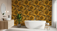 Golden Sunflower Botanical Illustration Wallpaper⁠