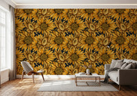 Golden Sunflower Botanical Illustration Wallpaper⁠