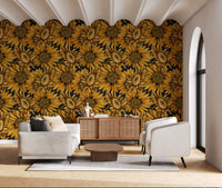 Golden Sunflower Botanical Illustration Wallpaper⁠