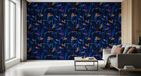 Midnight blue abstract wallpaper in a bright living room with a grey sofa GD12299