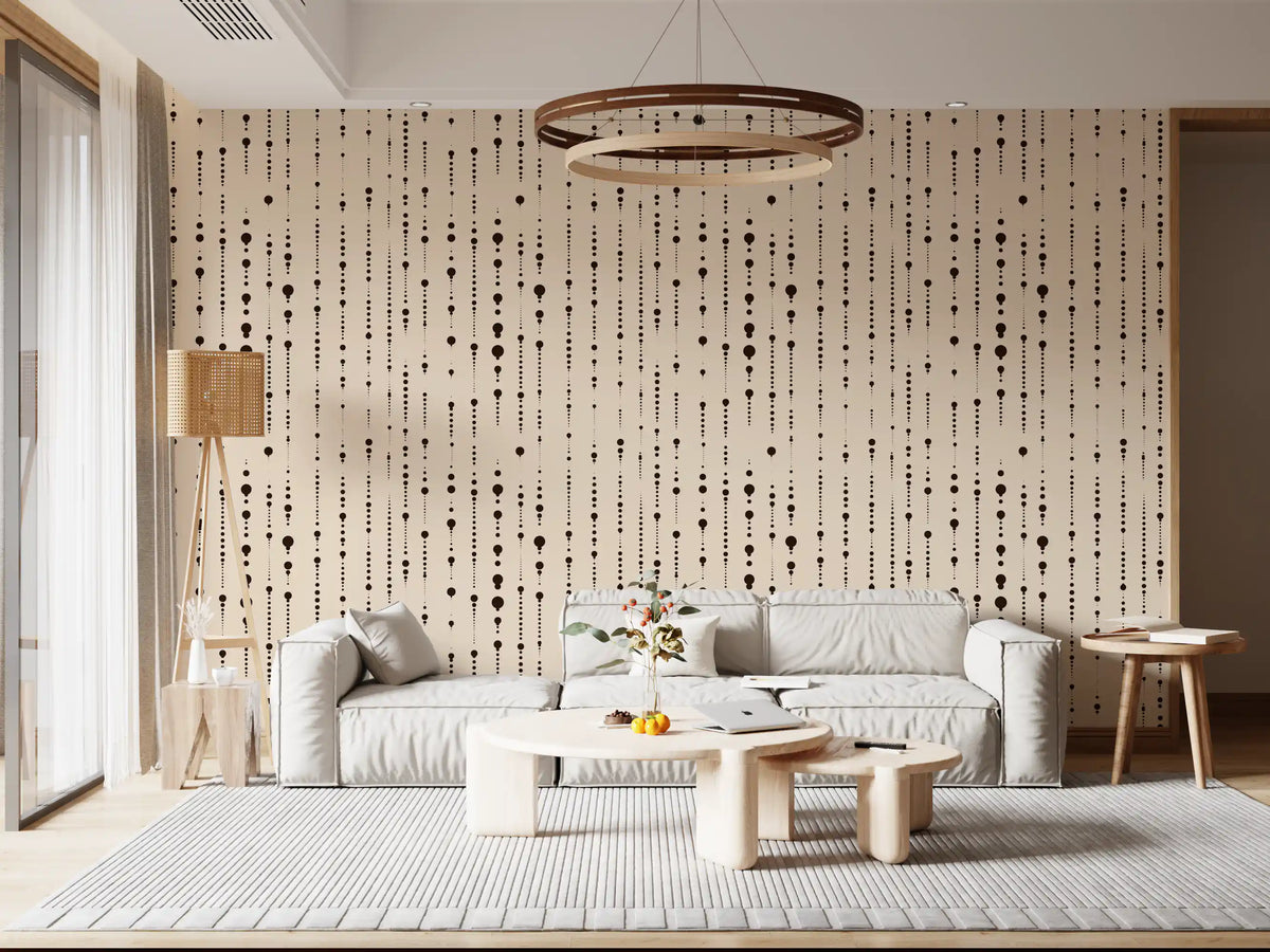 Dot stream abstract wallpaper in a living room with a cream sofa and ring light GD12303