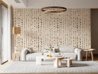 Dot stream abstract wallpaper in a living room with a cream sofa and ring light GD12303