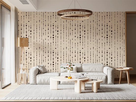 Dot stream abstract wallpaper in a living room with a cream sofa and ring light GD12303