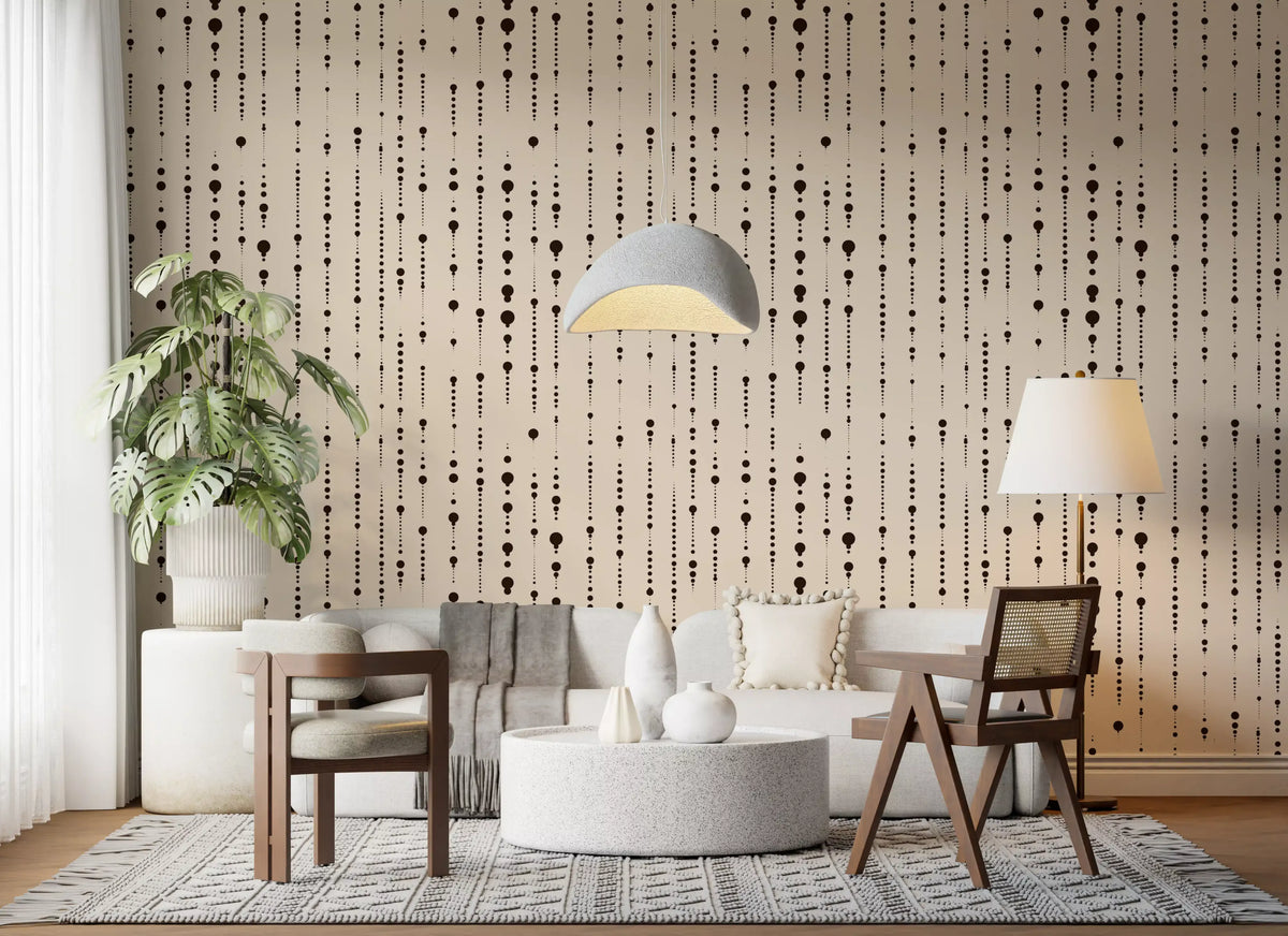 Black dot stream wallpaper accent wall in a cosy bedroom GD12303
