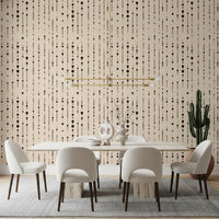 Beige dotted wallpaper in a dining room with white chairs and a cactus GD12303