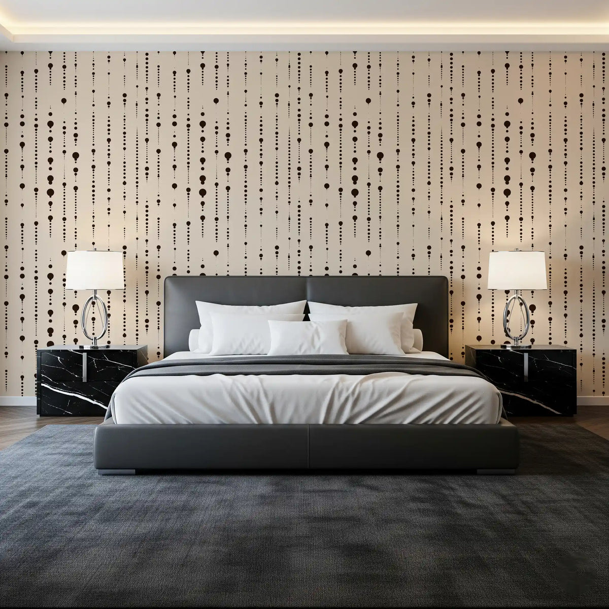 Abstract beige dot wallpaper in a styled living room corner GD12303