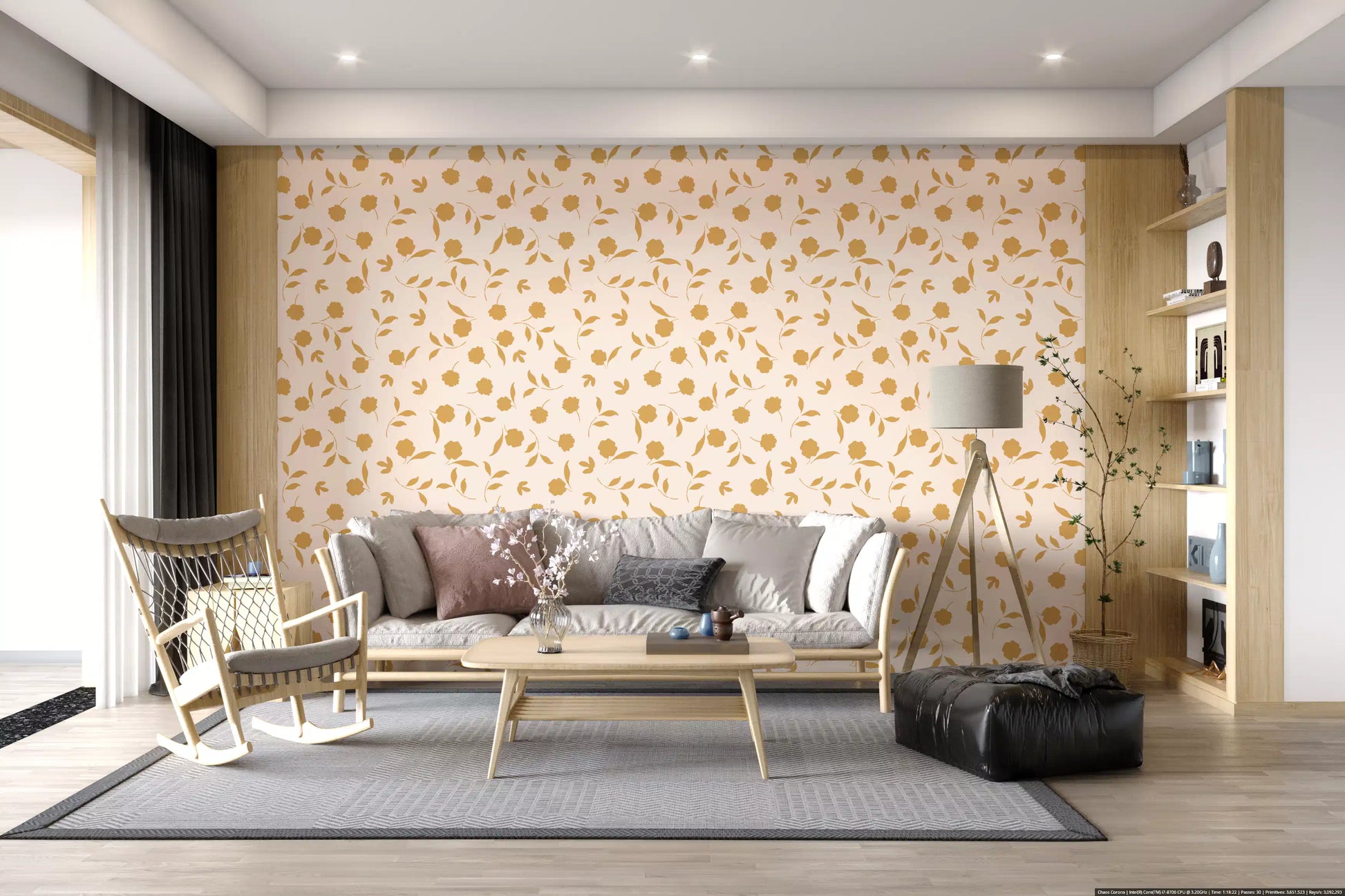 Minimalist Gold Floral Sprigs Wallpaper⁠