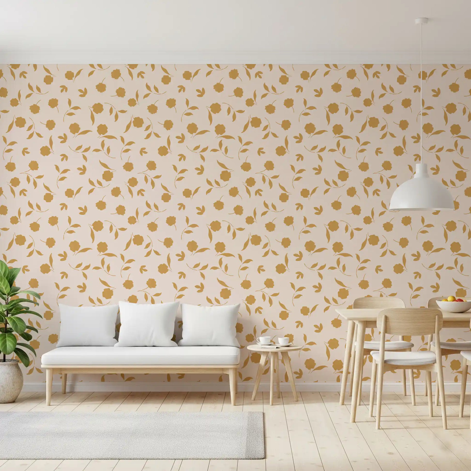 Minimalist Gold Floral Sprigs Wallpaper⁠