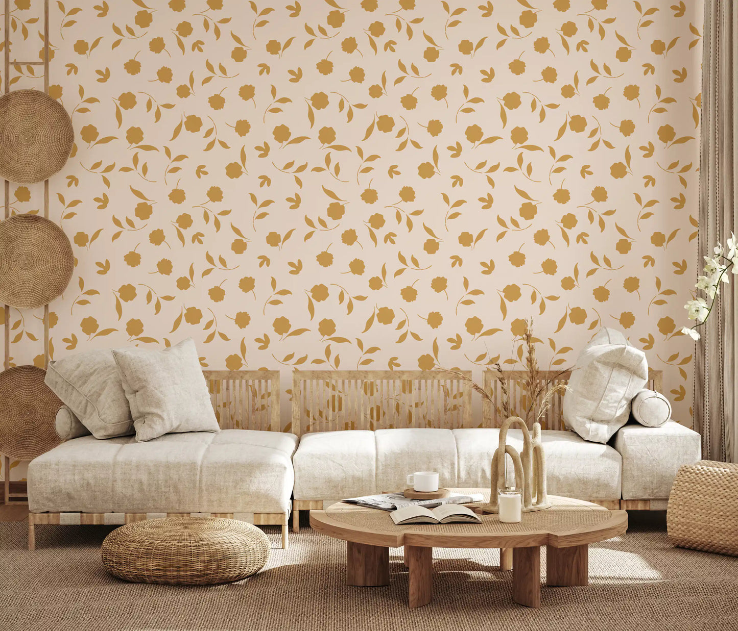 Minimalist Gold Floral Sprigs Wallpaper⁠